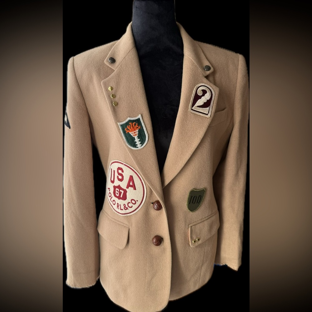Vintage Lauren Ralph Lauren Angora-Wool Varsity Crest Blazer - Size 8 w/patches